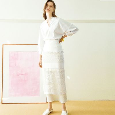 シルクコットンレースコンビ　Ｉラインスカート