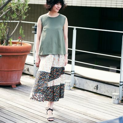 コットンフラワープリント アシンメトリーラップスカート