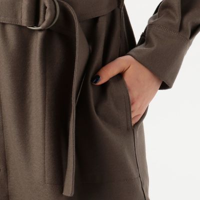 ファインウールスムース　スタンドネックシャツワンピース