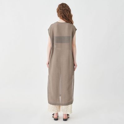 コットンポリエステルメッシュ　キーネックワンピース