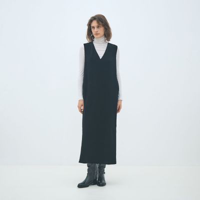 コットンポリエステルベロア Vネックワンピース | maison