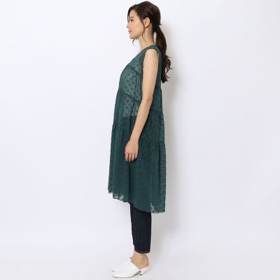 ポリエステルドットエンブロイダリー ノースリーブティアード