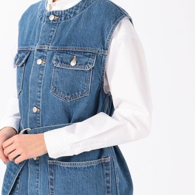 コットンデニム　ベルテッドベスト