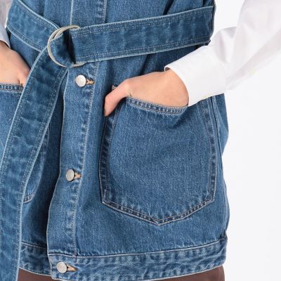 コットンデニム　ベルテッドベスト