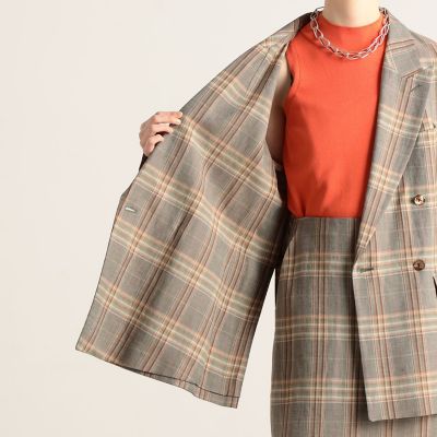 レーヨンリネンチェック　ダブルブレストジャケット