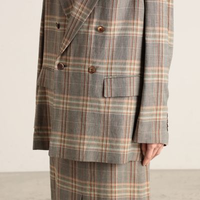 レーヨンリネンチェック　ダブルブレストジャケット