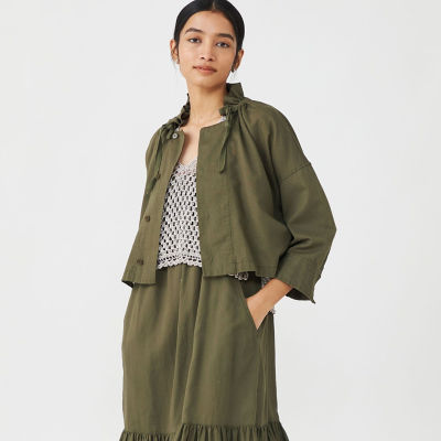 【極美品】TOMORROWLANDパナマクロス ネックギャザージャケット コットンリネンパナマクロス ネックギャザージャケット | maison