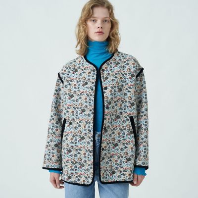美品 VINTAGE Indigo Moon ゴブラン ノーカラージャケット L フローラルゴブラン ノーカラージャケット | maison