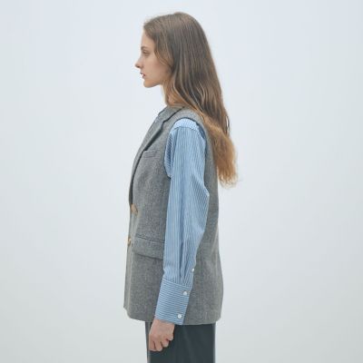 新品 ANGLAIS ダブルブレスト ショールカラー ベスト ジレ M ネイビー