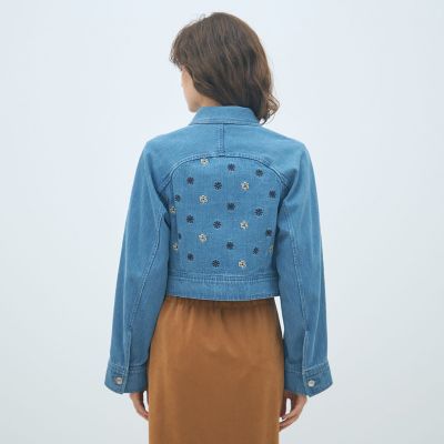 ドット柄虹色ショートジャケット ボタニカルエンブロイダリーデニム ショートジャケット | maison