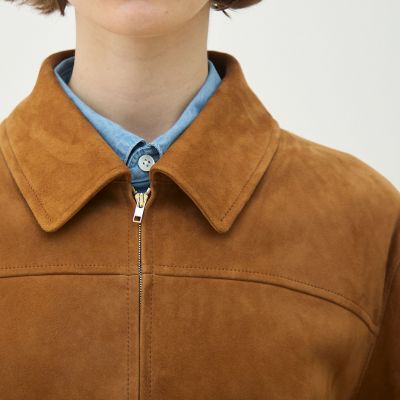 ブラウン スエード ジップアップジャケット THE SHOP TK ブルゾン アウター フェイクスエードジップブルゾン