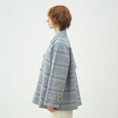 yori ステンショートチェックコート ミント36 丸襟 トゥーサイドチェック ステンカラーショートコート | maison