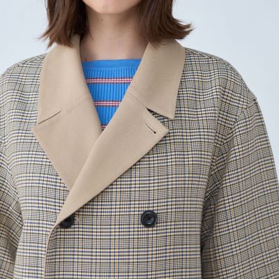 コットンリバーチェック　ダブルブレストコート