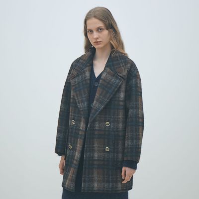 送料無料】ボンディングチェック ダブルブレストコート | maison