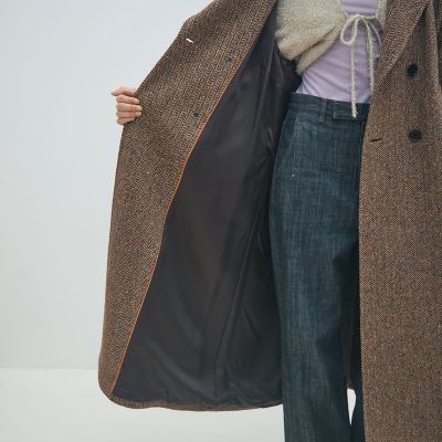 カラーネップヘリンボーン ダブルブレストロングコート | maison