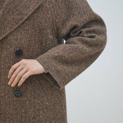 カラーネップヘリンボーン ダブルブレストロングコート | maison