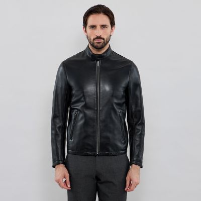 HECAITI ブラックレザーシングルライダース44 Weather proofed Leather】レザーシングル