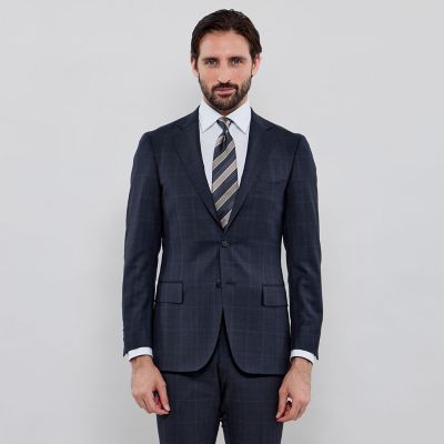 美品 マッキントッシュ スーツ フォックスブラザーズ チェック ネイビー XL位 NEW BRIDGE】Super150's コンビネーションチェック