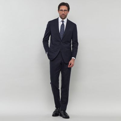 高級 イタリア製 マッキントッシュ ストライプ 濃紺 SUPER 170’s ウールシルク チョークストライプスーツ | MACKINTOSH LONDON (Men