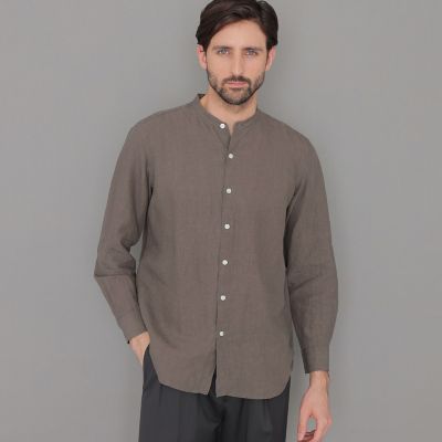 ＜MACKINTOSH LONDON (Men)＞【ＬＥＯＮ掲載】高密度リネンバンドカラーシャツ