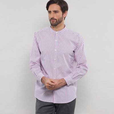 ＜MACKINTOSH LONDON (Men)＞ストレッチタイプライターストライプバンドカラーシャツ