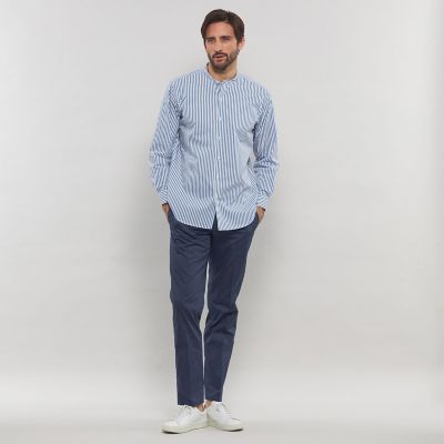ストレッチタイプライターストライプバンドカラーシャツ | MACKINTOSH 