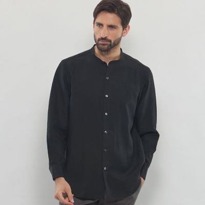 ＜MACKINTOSH LONDON (Men)＞【ＬＥＯＮ掲載】ハイカウントリネンバンドカラーシャツ