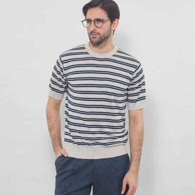 新品 MACKINTOSH LONDON 半袖カットソー コットン ボーダー柄 LEON掲載】リネンボーダーニットTシャツ | MACKINTOSH LONDON