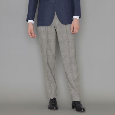 New Adjustable Fit】強撚グレンチェックスラックス