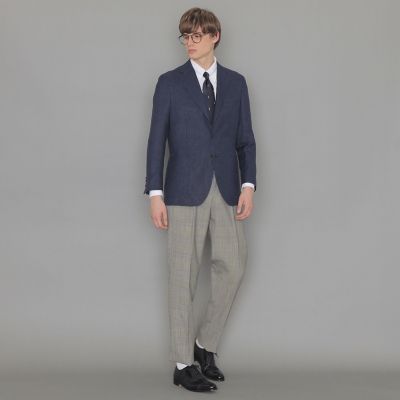 New Adjustable Fit】強撚グレンチェックスラックス