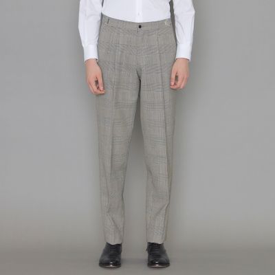New Adjustable Fit】強撚グレンチェックスラックス