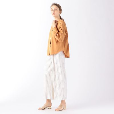 ストレッチブロード　ノーカラーシャツ