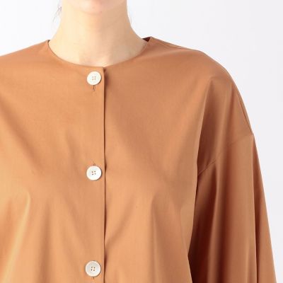 ストレッチブロード　ノーカラーシャツ