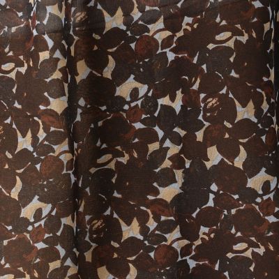 シルクツートーンリーフプリント　ネックタックブラウス