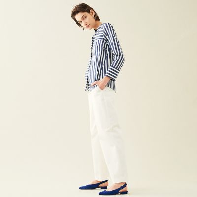 ＜maison TOMORROWLAND＞ストレッチブロードストライプ　ノーカラーシャツ