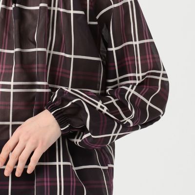 コットンキュプラシアーパターン　ネックギャザーブラウス