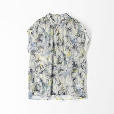 TOMORROWLAND シルク100%フラワープリントフレンチスリーブブラウス フォルテフラワープリント フロントタックフレンチスリーブ