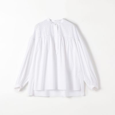 ストレッチブロード　ヨークギャザーブラウス
