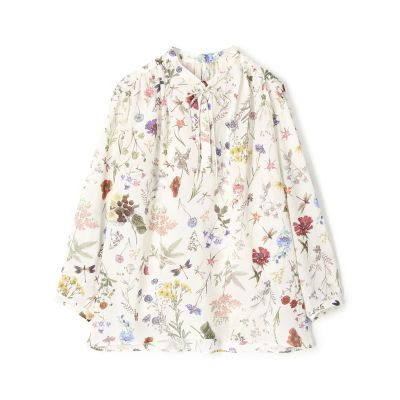 ボタニカルリベルラプリント　ボウタイブラウス