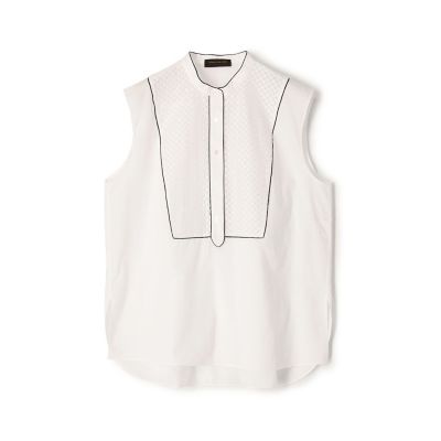 ＜maison TOMORROWLAND＞ツインエンブロイダリー　バンドカラーノースリーブブラウス