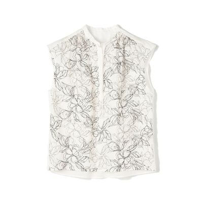 ＜maison TOMORROWLAND＞２トーンフラワーエンブロイダリー　ボウタイブラウス