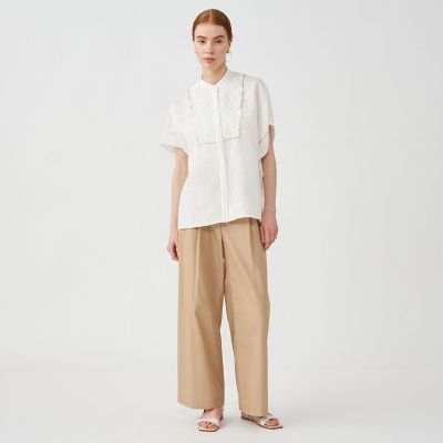 【１着でも送料無料】 リネンエンブロイダリー スタンドカラーシャツ | maison トップス