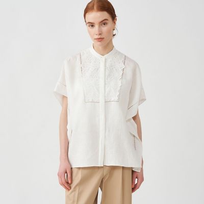 流行り の ブランド  リネンエンブロイダリー スタンドカラーシャツ | maison トップス