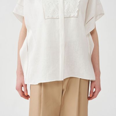 ▼極美品✨トゥモローランド【36】リネンエンブロイダリースタンドカラーシャツ ▽極美品✨トゥモローランド【36】リネンエンブロイダリー