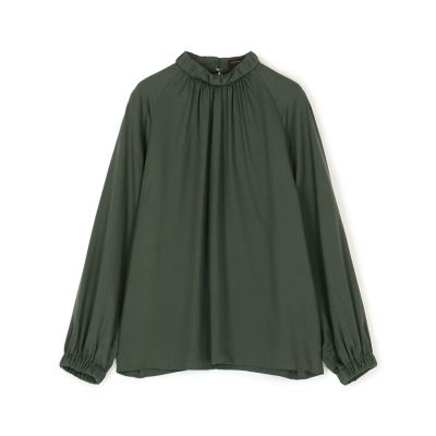 ウォッシャブルサテン スタンドギャザーカラーブラウス | maison