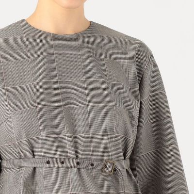 ピンキーグレンチェック ベルテッドペプラムブラウス | maison 