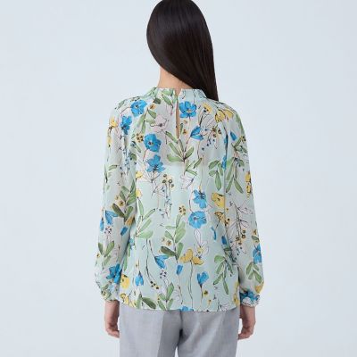 【TOMORROWLAND collection】オキザリスフラワープリント ボウタイギャザーブラウス TOMORROWLAND｜オキザリスフラワープリント ボウタイギャザー