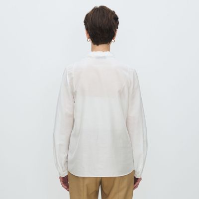 23区 【SLOW/洗える】 リネンコットン 半袖クロップドシャツ　ホワイト SLOW／洗える】リネンコットン 半袖クロップドシャツ