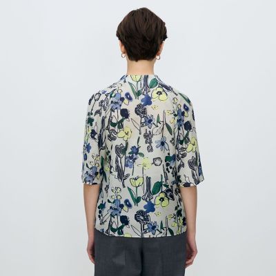 ETRO フラワープリント キモノジャケット ネイビー フラワーベッドプリント ネックギャザーブラウス | maison