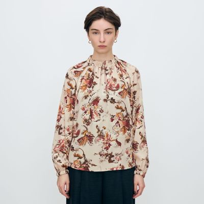 オータムガーデンプリント ネックギャザーブラウス | maison